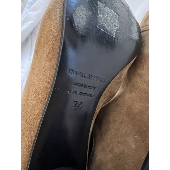 Isabel Marant Danae Ankle Boots Brown Suede Slip on Bootie Heel 37 - Picture 7 of 10